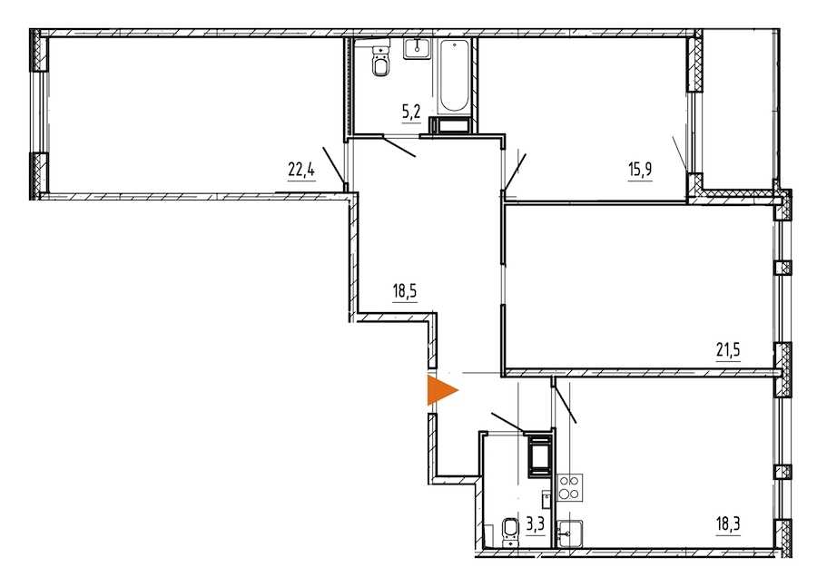 Трехкомнатная квартира в Эталон ЛенСпецСМУ: площадь 107.9 м2 , этаж: 15 – купить в Санкт-Петербурге